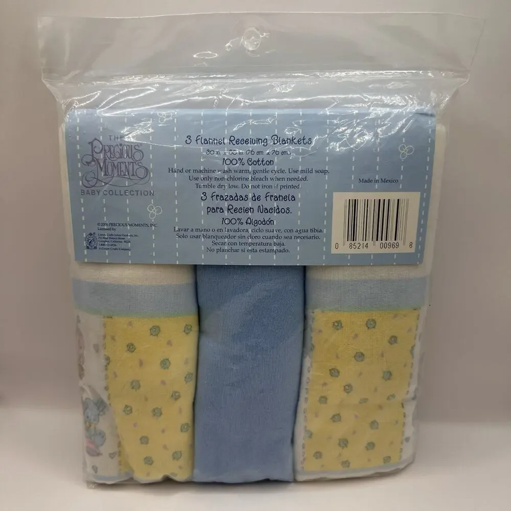 NOS! Vtg Receiving Blankets Precious Moments 100% Cotton Flannel Unisex Neutral